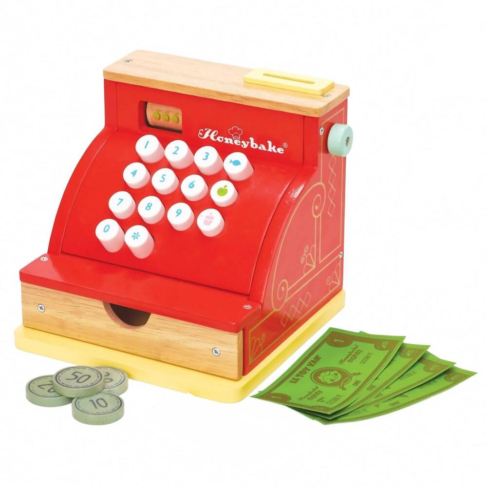 NEW LE TOY VAN kid's wooden cash register & money play set in red